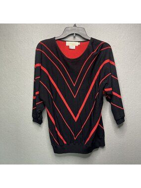 Vintage Imago Black Red Chevron Stripe Sweater Top 3/4 Sleeves Womens XL